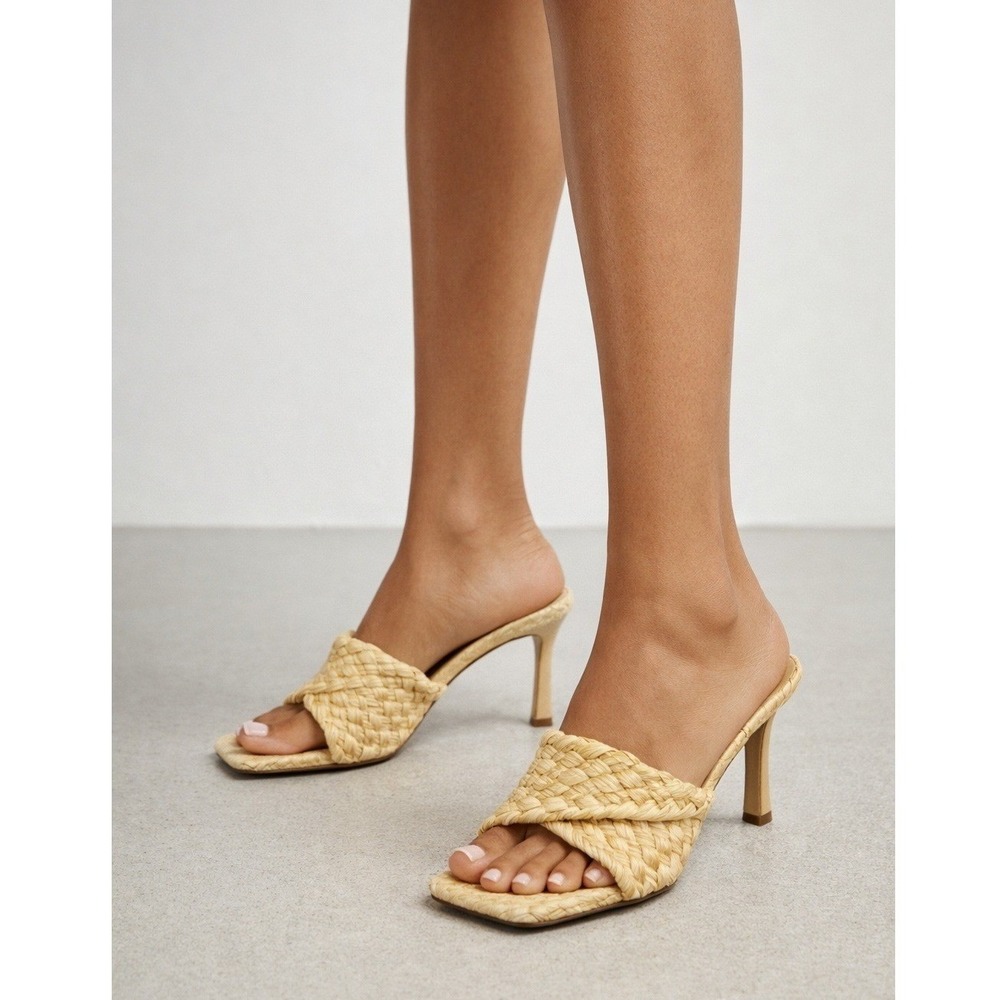 Tony Bianco Braided Raffia Mules Natural Straw Square Toe Heels 9.5